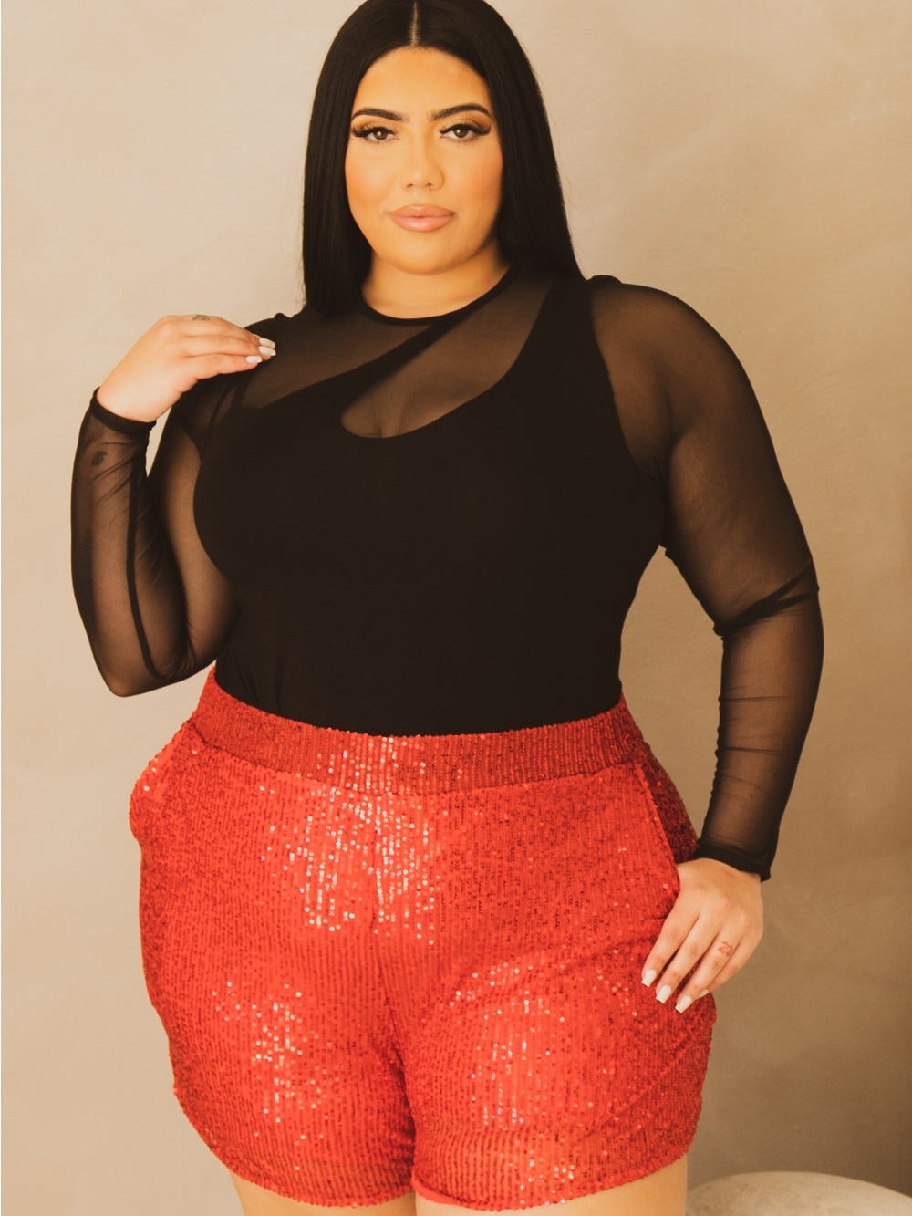 Curvy Sense Red Sequin Short